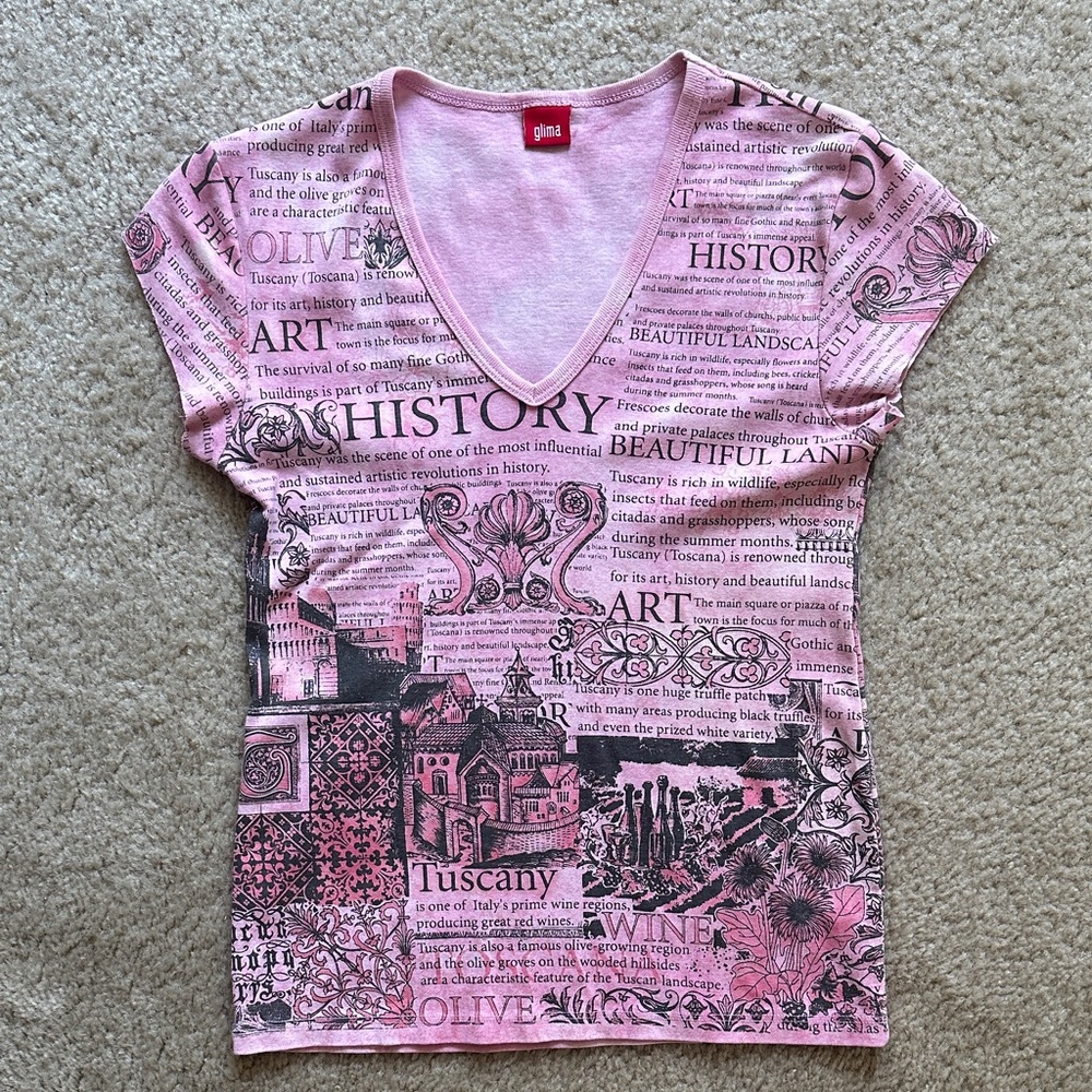 Vintage Y2K GLIMA Pink Graphic V-Neck Top